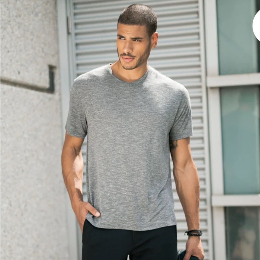 Stone Rose Grey Light Flame Knit V-Neck T-Shirt Short Sleeve, Size Large